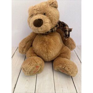 Gund Cuddly Plush Bear 41280 Hug Me Feet Brown Plaid Scarf 16” EUC